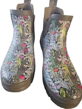 Skechers BOBS Rain Check ankle booties "Puppy Poodles" cartoon size 8